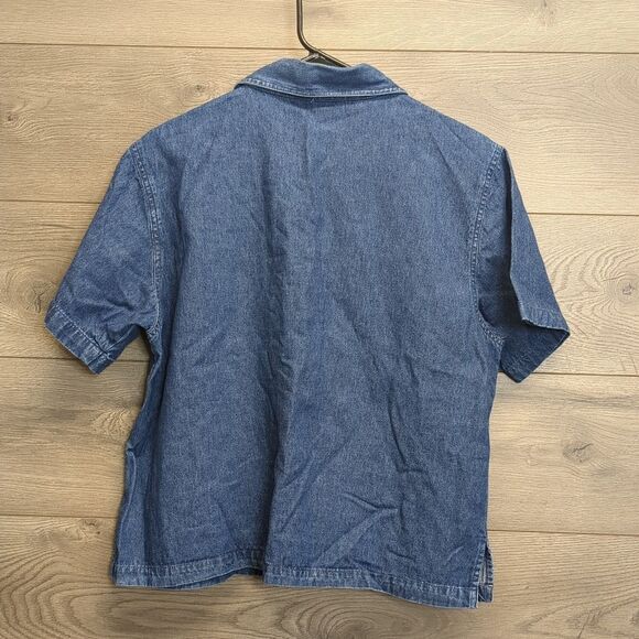 Sara Studio Embroidered Denim Short Sleeve Button Up Top Women's Size Medium - Picture 6 of 7